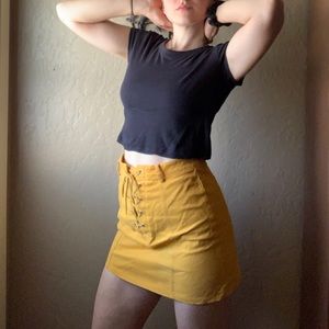 Yellow lace up mini skirt